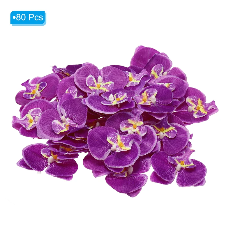 80Pcs 2.8" Artificial Silk Butterfly Orchid Flower Heads for DIY, Dark Purple