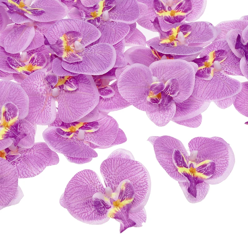 80Pcs 2.8" Artificial Silk Butterfly Orchid Flower Heads for DIY, Light Purple