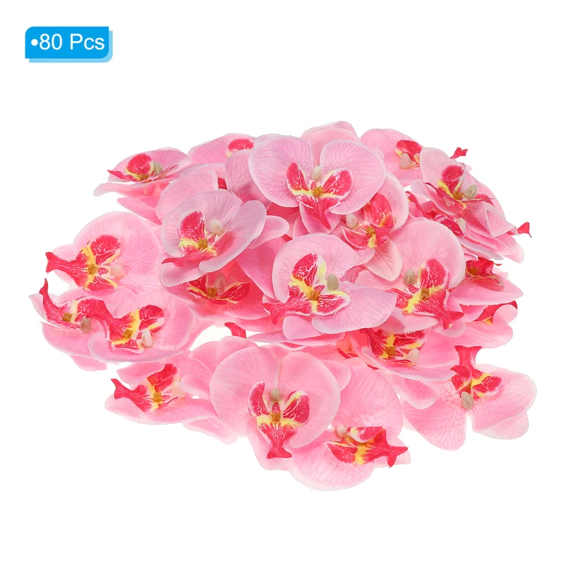 80Pcs 2.8" Artificial Silk Butterfly Orchid Flower Heads for DIY, Pink