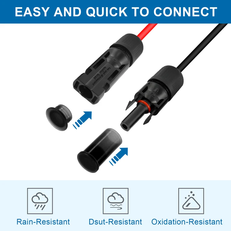 15Set Solar Connector Caps Weather Resistant IP67 26mm x 14mm, Blue, Black