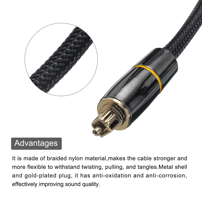 Fiber Optic Audio Cable Braided Digital Audio Optic Cable Nylon 3.3Ft for TV DVD