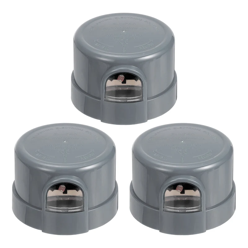 Twist Lock Dusk to Dawn Photocell Sensor for Outdoor Lights, Gray Pack of 3