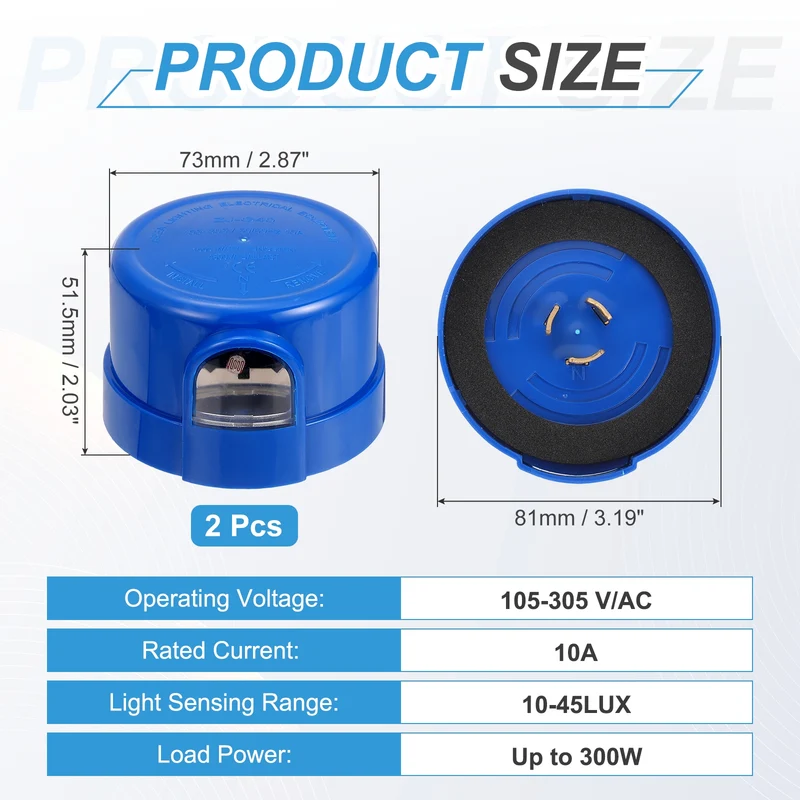 Twist Lock Dusk to Dawn Photocell Sensor for Outdoor Lights, Blue Pack of 2