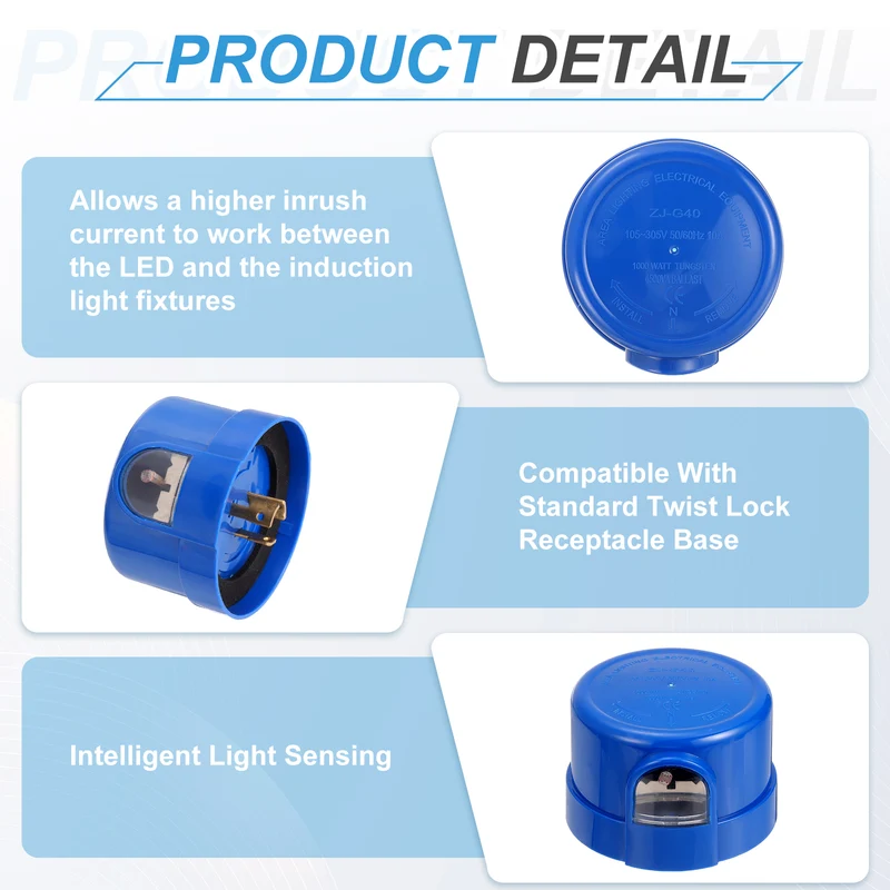 Twist Lock Dusk to Dawn Photocell Sensor for Outdoor Lights, Blue Pack of 3