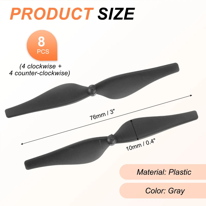 8Pcs 3 Inch Plastic Propellers for Tello RC Quadcopter Gray