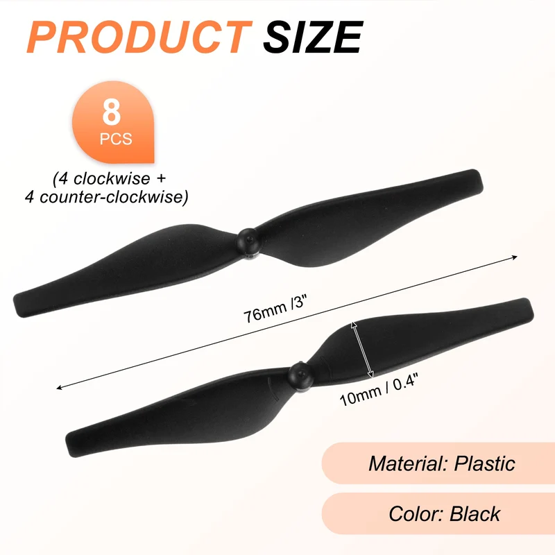 8Pcs 3 Inch Plastic Propellers for Tello RC Quadcopter Black