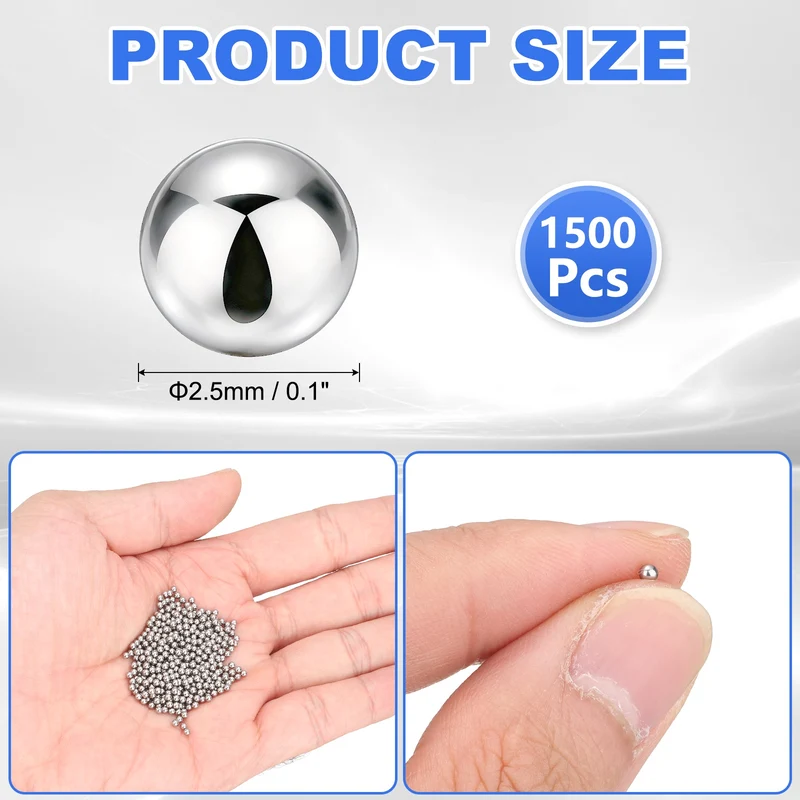 1500-Pack Bearing Balls, 2.5mm 304 Stainless Steel G100 Metal Precision Balls