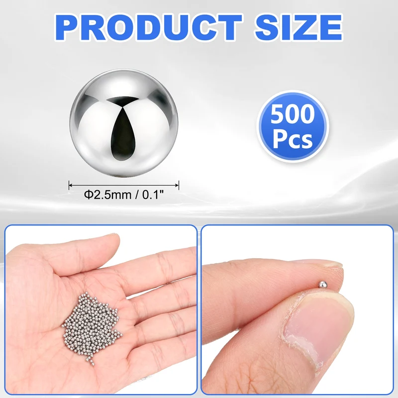 500-Pack Bearing Balls, 2.5mm 304 Stainless Steel G100 Metal Precision Balls