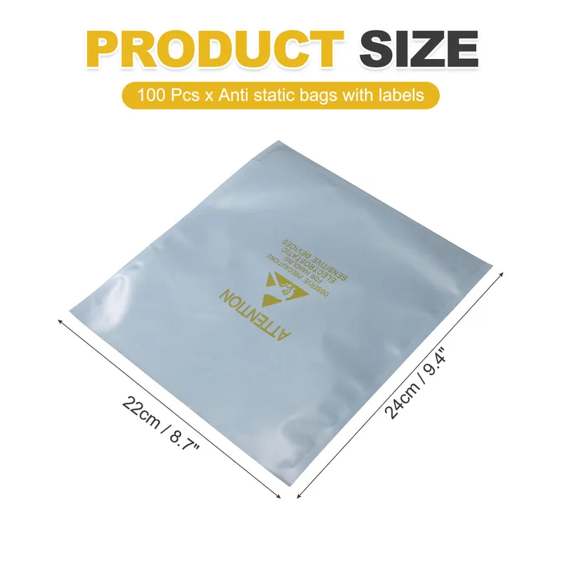 100 Pcs Anti Static Bags Shielding Bag 8.7" x 9.4" Open Top, Silver Gray