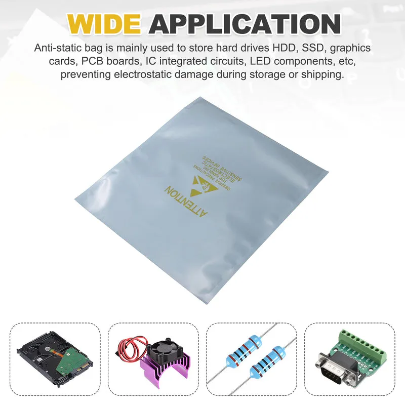 100 Pcs Anti Static Bags Shielding Bag 8.7" x 9.4" Open Top, Silver Gray