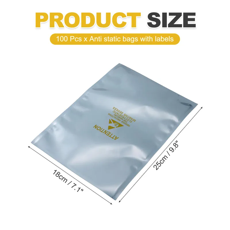 100 Pcs Anti Static Bags Shielding Bag 7.1" x 9.8" Open Top, Silver Gray
