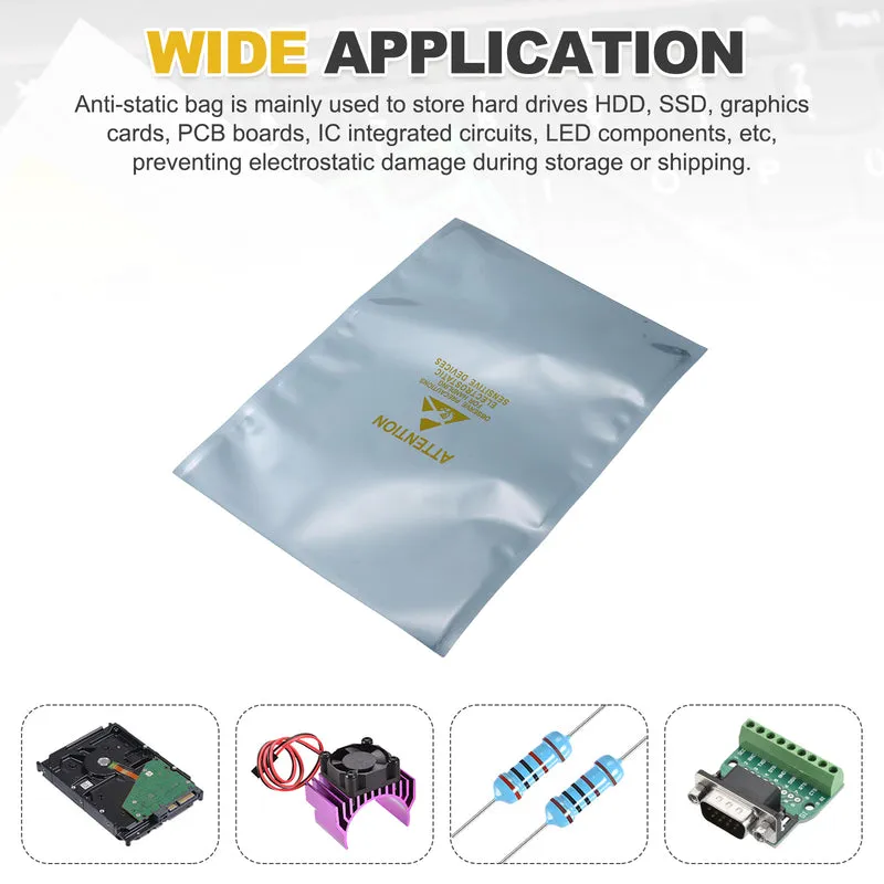 100 Pcs Anti Static Bags Shielding Bag 7.1" x 9.8" Open Top, Silver Gray