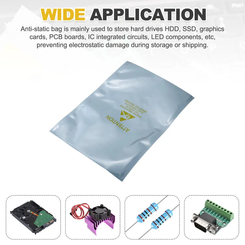 100 Pcs Anti Static Bags Shielding Bag 6.3" x 9.1" Open Top, Silver Gray