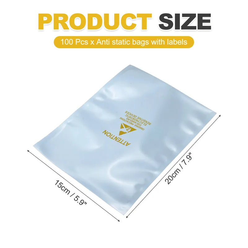 100 Pcs Anti Static Bags Shielding Bag 5.9" x 7.9" Open Top, Silver Gray