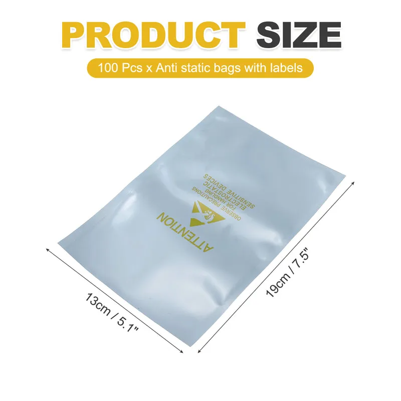 100 Pcs Anti Static Bags Shielding Bag 5.1" x 7.5" Open Top, Silver Gray