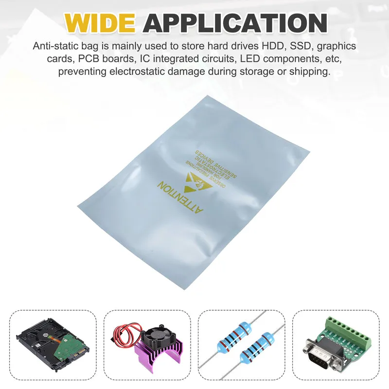 100 Pcs Anti Static Bags Shielding Bag 5.1" x 7.5" Open Top, Silver Gray
