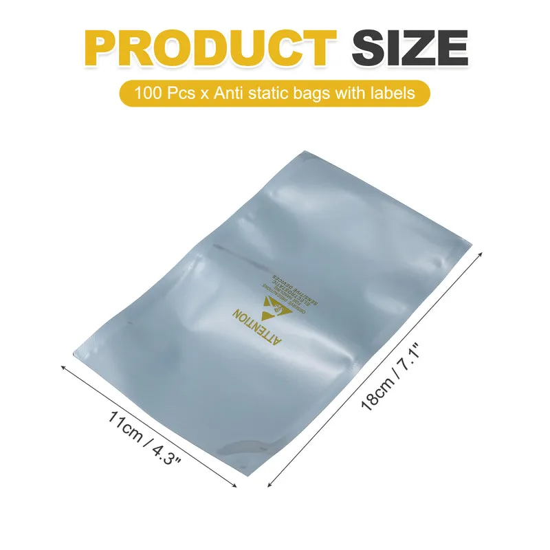 100 Pcs Anti Static Bags Shielding Bag 4.3" x 7.1" Open Top, Silver Gray
