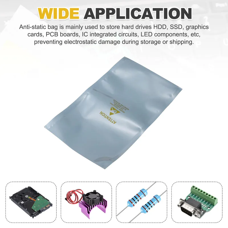 100 Pcs Anti Static Bags Shielding Bag 4.3" x 7.1" Open Top, Silver Gray