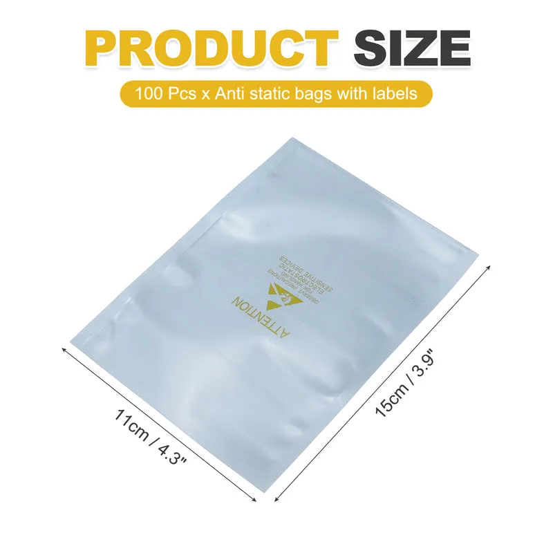 100 Pcs Anti Static Bags Shielding Bag 4.3" x 5.9" Open Top, Silver Gray