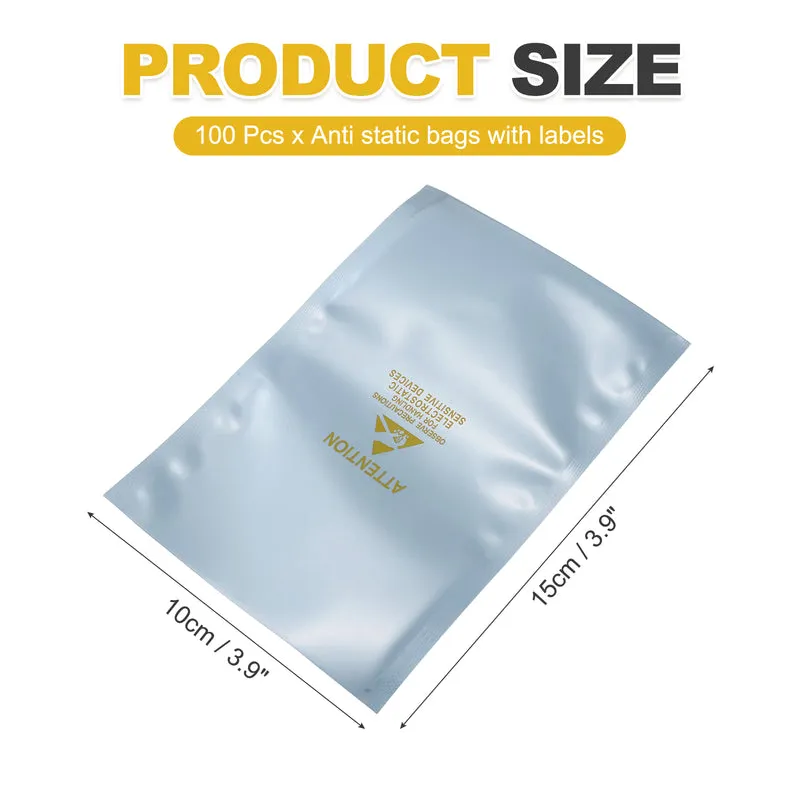 100 Pcs Anti Static Bags Shielding Bag 3.9" x 5.9" Open Top, Silver Gray