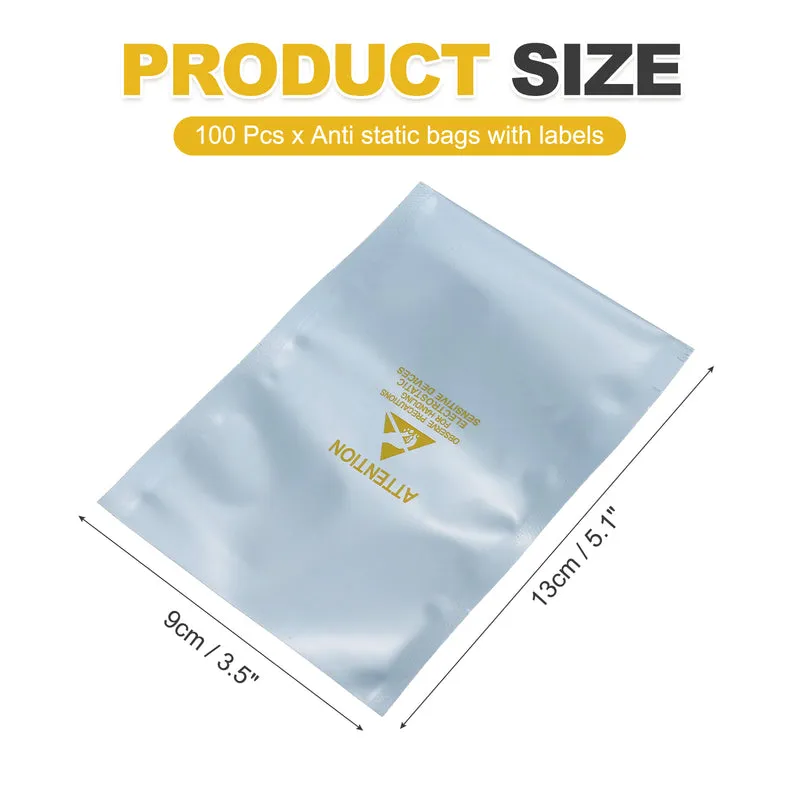 100 Pcs Anti Static Bags Shielding Bag 3.5" x 5.1" Open Top, Silver Gray