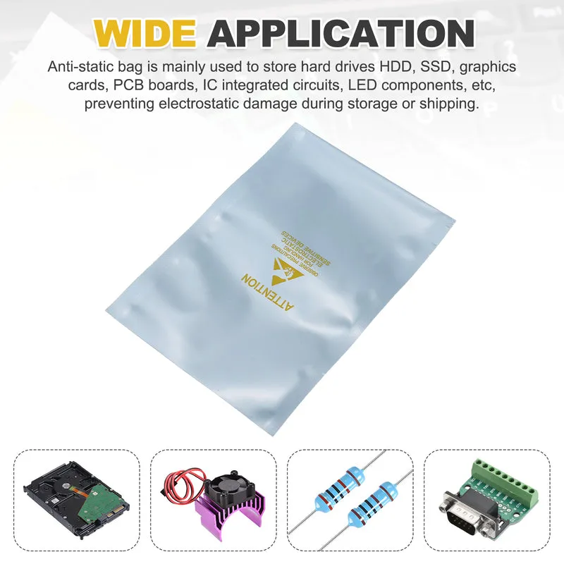 100 Pcs Anti Static Bags Shielding Bag 3.5" x 5.1" Open Top, Silver Gray