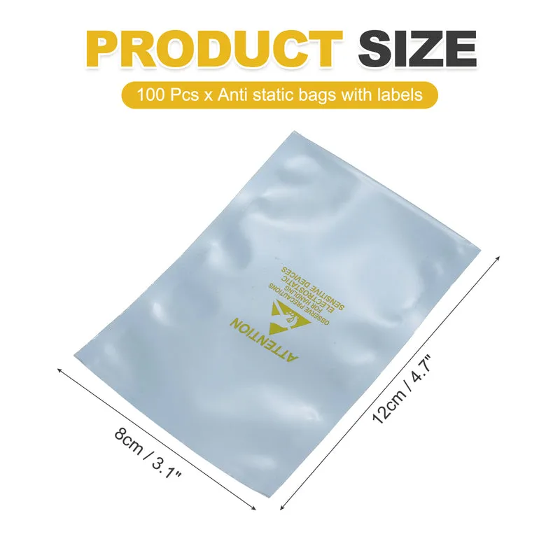 100 Pcs Anti Static Bags Shielding Bag 3.1" x 4.7" Open Top, Silver Gray