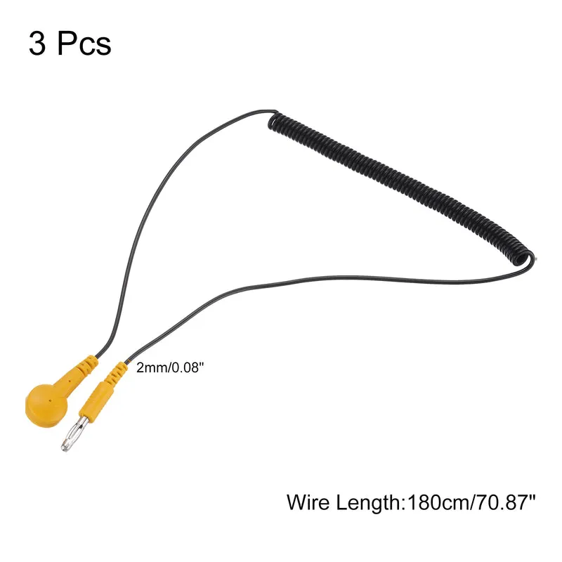 ESD Grounding Cable Cord 180cm/71",Lantern Tip + Buckle 3 Pcs(Black+Yellow)