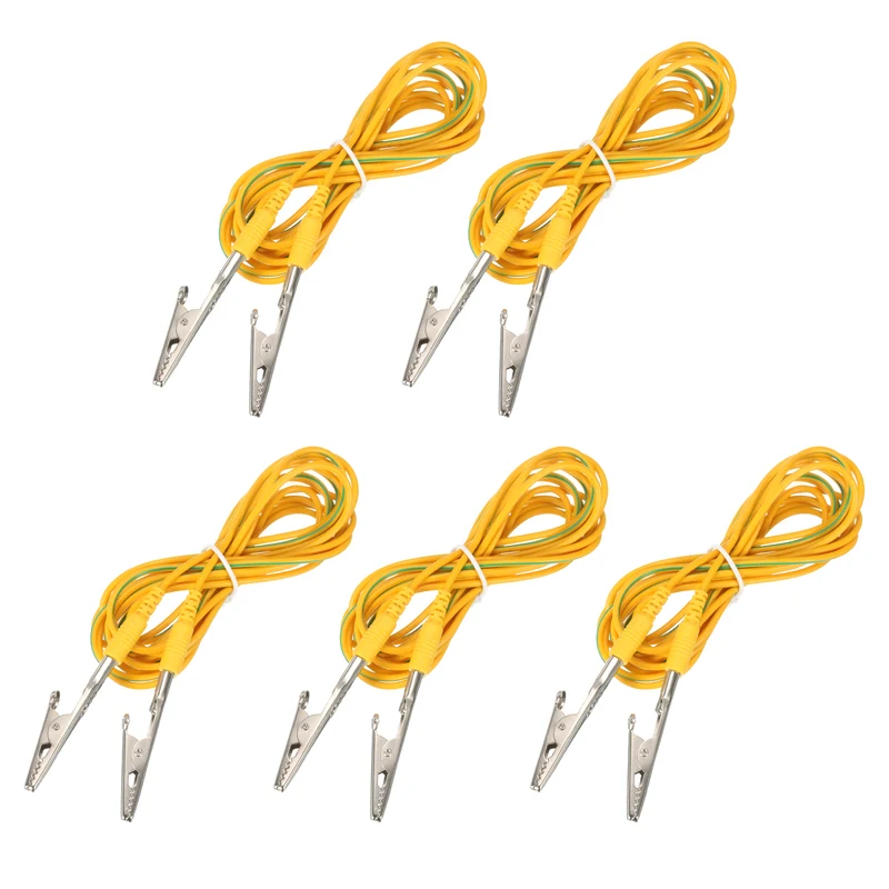 ESD Grounding Cable Cord with Alligator Clip 300cm/118.11Inch Yellow,Green,5 Pcs