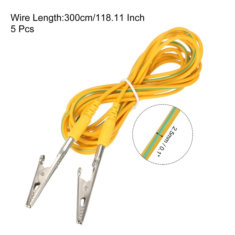 ESD Grounding Cable Cord with Alligator Clip 300cm/118.11Inch Yellow,Green,5 Pcs
