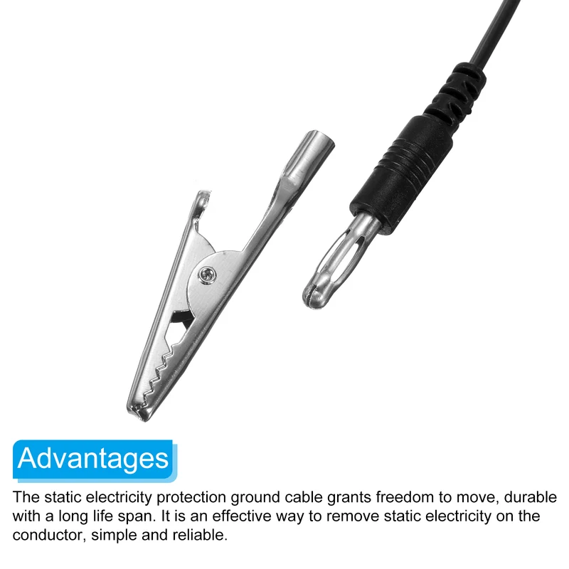 ESD Grounding Cable Cord with Alligator Clip 180cm/70.87 Inch Black,5 Pcs