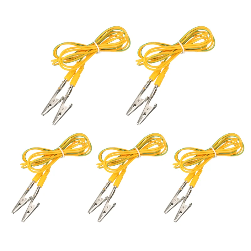 ESD Grounding Cable Cord with Alligator Clip 180cm/70.87 Inch Yellow,Green,5 Pcs