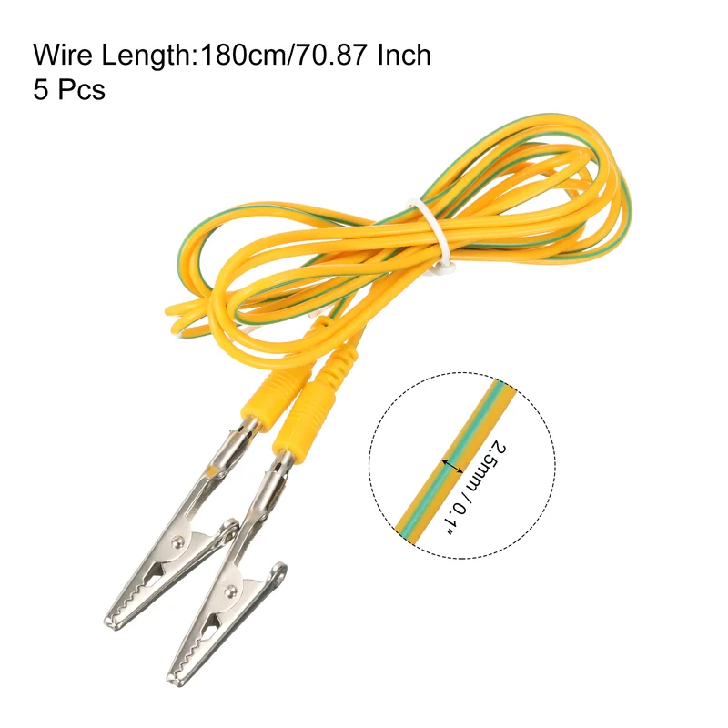 ESD Grounding Cable Cord with Alligator Clip 180cm/70.87 Inch Yellow,Green,5 Pcs