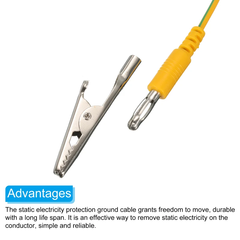 ESD Grounding Cable Cord with Alligator Clip 180cm/70.87 Inch Yellow,Green,5 Pcs