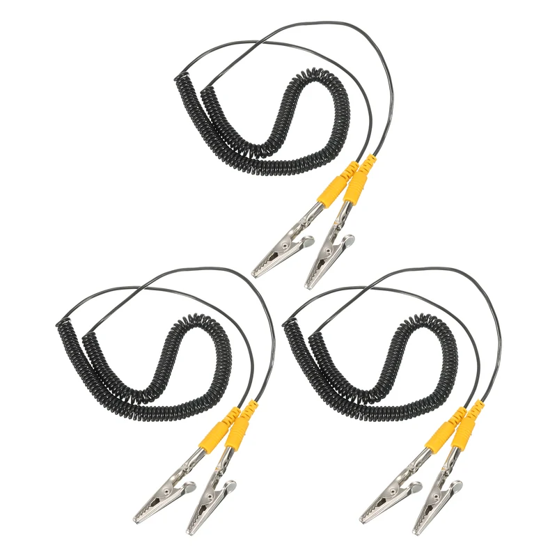 ESD Grounding Cable Cord with Alligator Clip 250cm/98.43 Inch Black,3 Pcs
