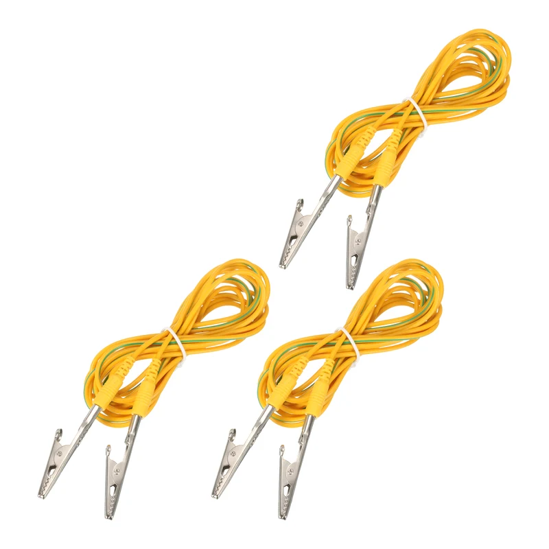 ESD Grounding Cable Cord with Alligator Clip 300cm/118.11Inch Yellow,Green,3 Pcs