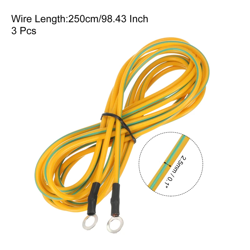 ESD Grounding Cable Cord 250cm/98.43 Inch Yellow,Green,3 Pcs
