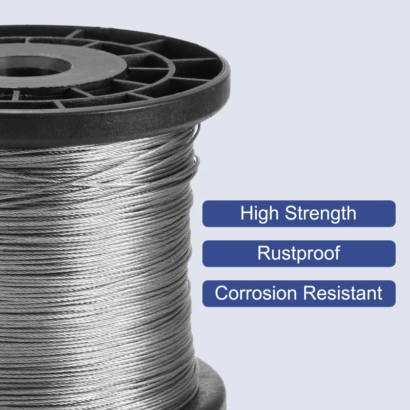 1/32" 1000ft 304 Stainless Steel Cable Wire Rope with Reel 7 x 7 Strands