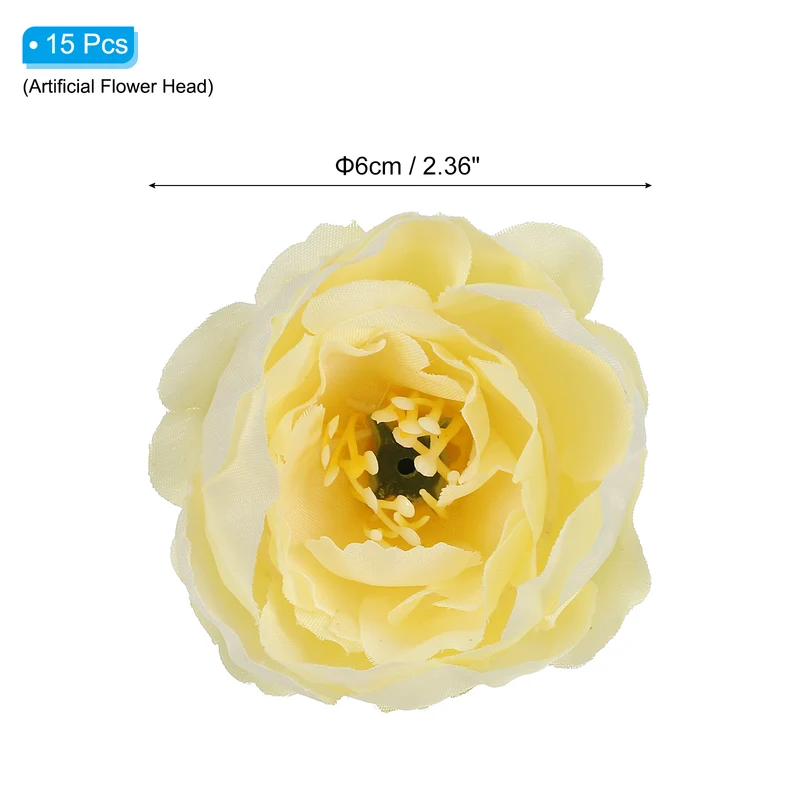15Pcs Artificial Flower Head Fake Flowers Heads Bulk Silk Peony Heads Lemon