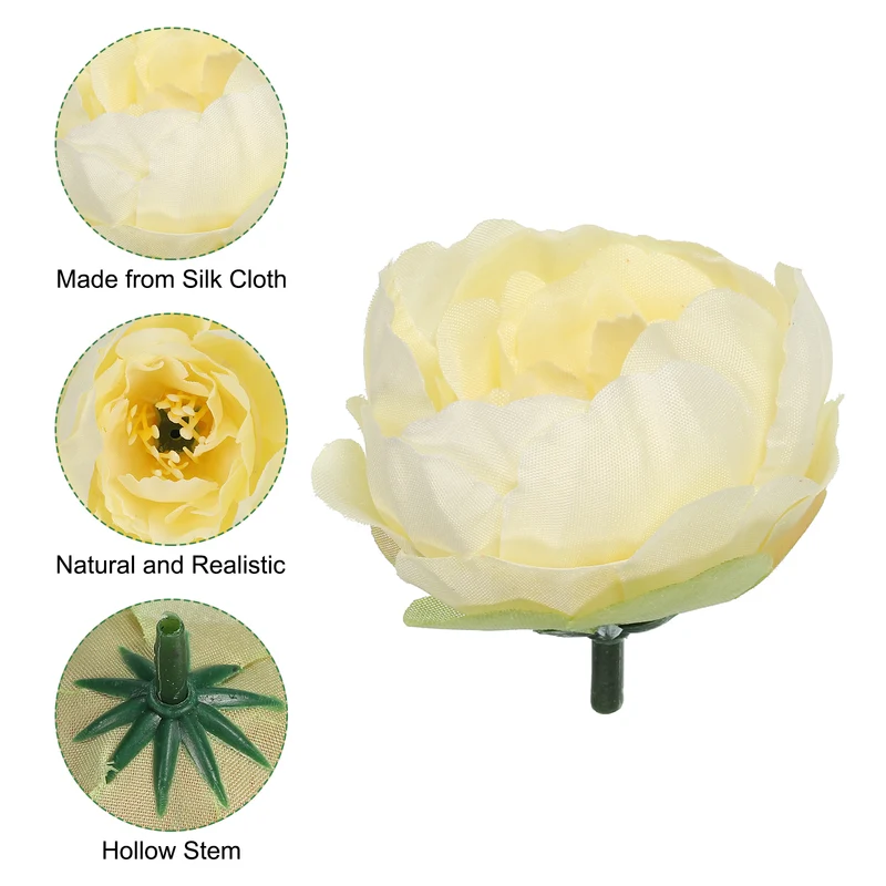 15Pcs Artificial Flower Head Fake Flowers Heads Bulk Silk Peony Heads Lemon