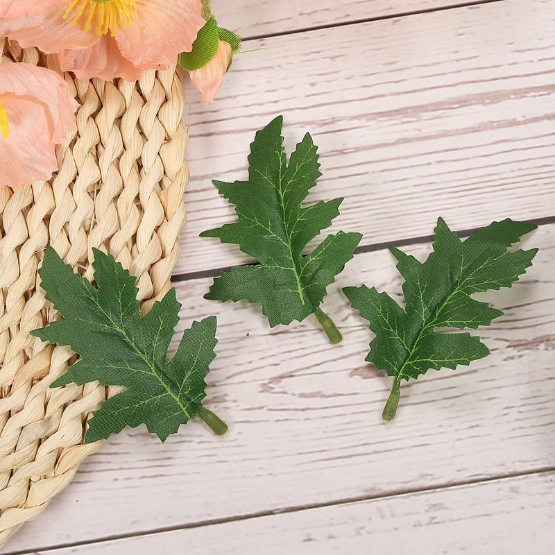 50Pcs 3.1x2" Artificial Green Leaves Bulk Greenery Fake Chrysanthemum Leaves