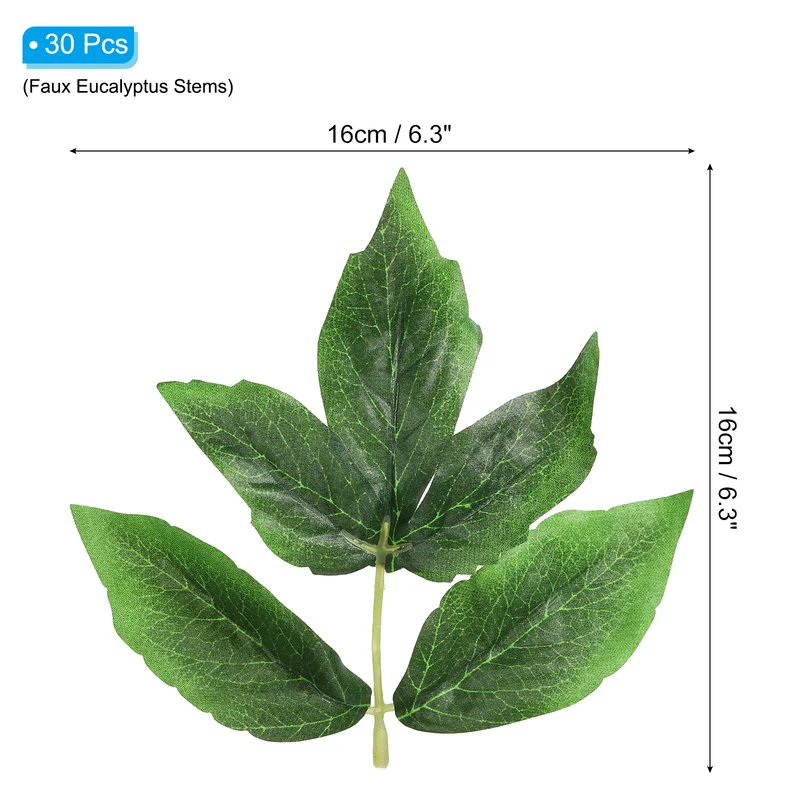 30Pcs 6.3"x7.5" Artificial Green Leaves Bulk Greenery Fake Peony Leaves