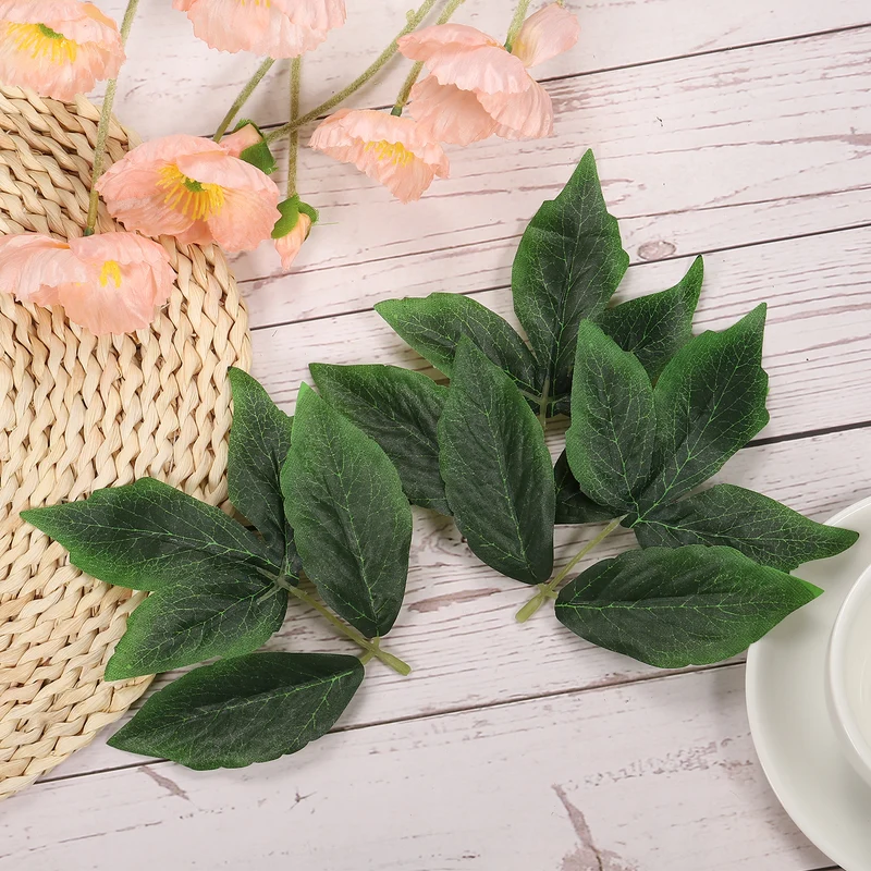 30Pcs 6.3"x7.5" Artificial Green Leaves Bulk Greenery Fake Peony Leaves