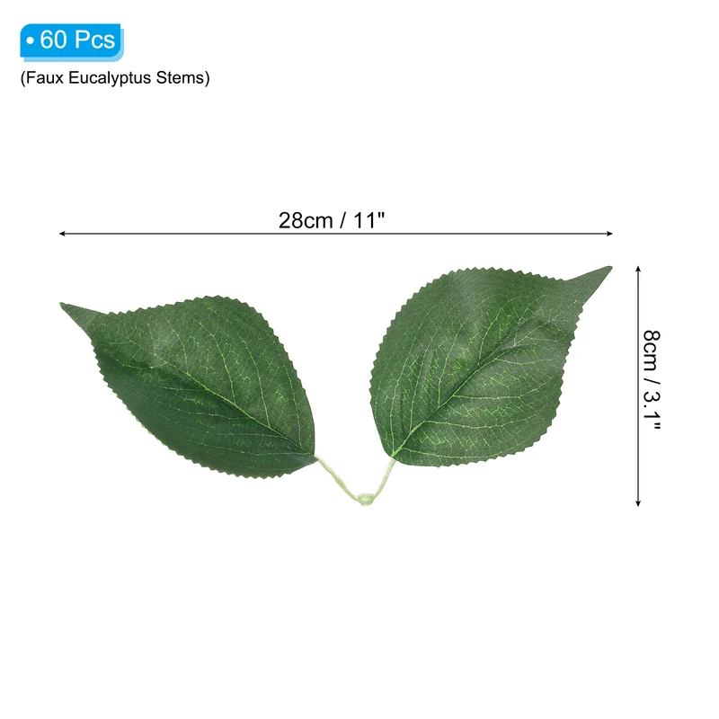 60Pcs 11x3.1" Artificial Green Leaves Bulk Greenery Fake Hydrangea Leaves