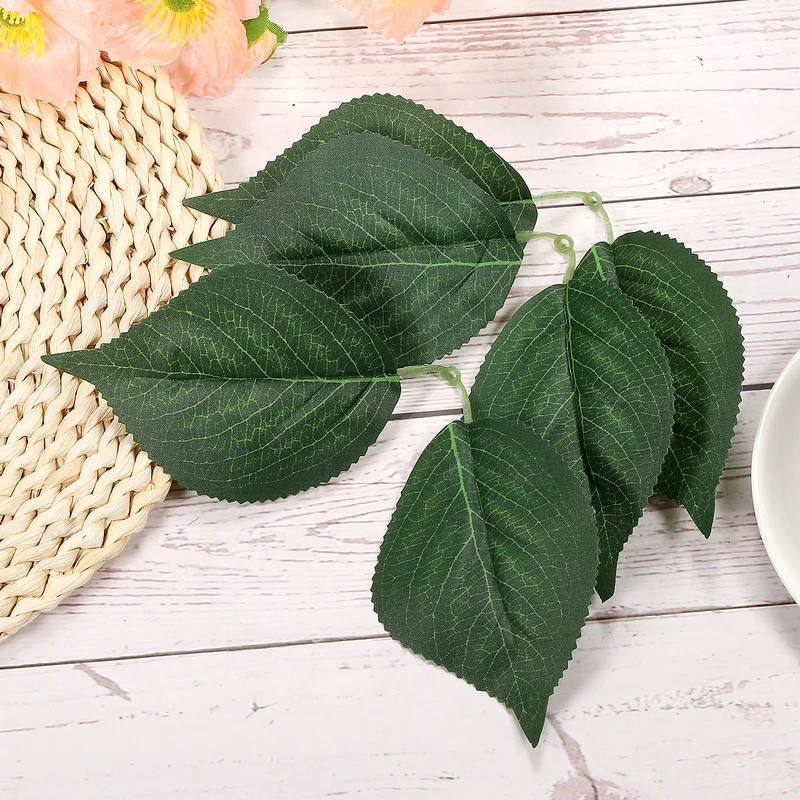 60Pcs 11x3.1" Artificial Green Leaves Bulk Greenery Fake Hydrangea Leaves