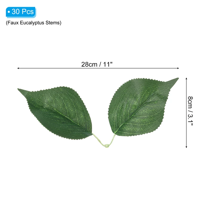 11x3.1" Artificial Green Leaves, 30 Pcs Bulk Greenery Leaves Fake Hydrangea Leaves Fake Leaves for Wedding Bouquets Wreaths Decor