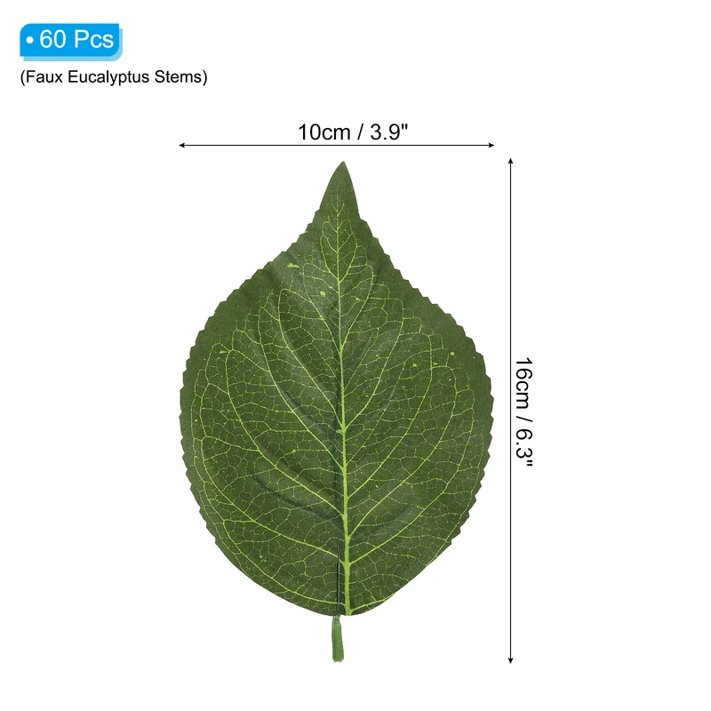 60Pcs 6.3x3.9" Artificial Green Leaves Bulk Greenery Fake Hydrangea Leaves