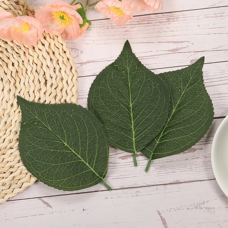 60Pcs 6.3x3.9" Artificial Green Leaves Bulk Greenery Fake Hydrangea Leaves