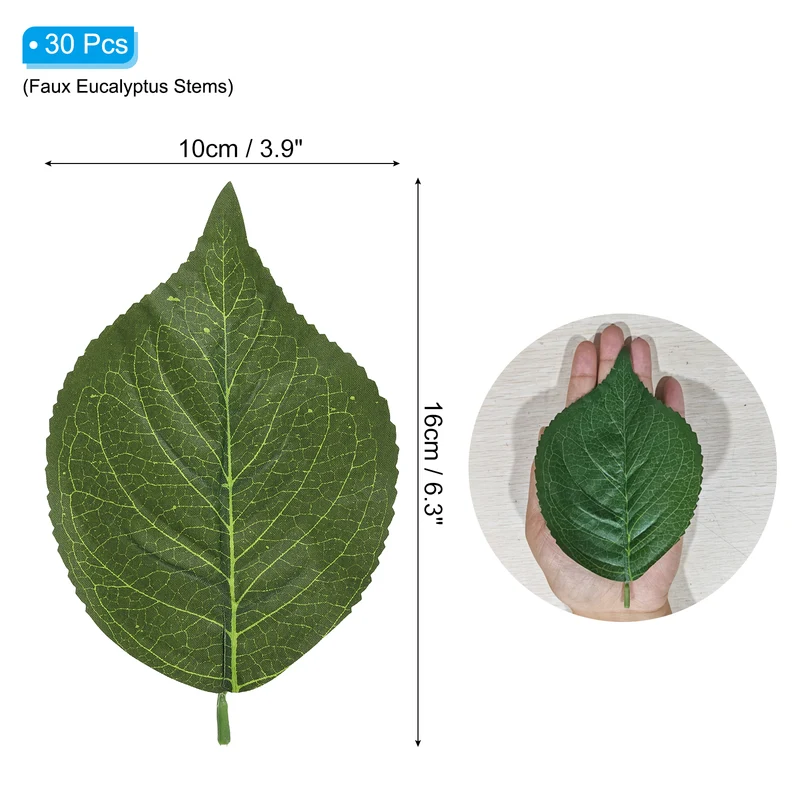 30Pcs 6.3x3.9" Artificial Green Leaves Bulk Greenery Fake Hydrangea Leaves