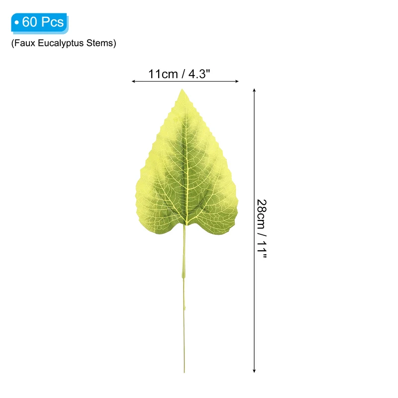 11x4.3" Artificial Green Leaves, 60 Pcs Bulk Greenery Leaves Fake Sunflower Leaves Fake Leaves for Wedding Bouquets Wreaths Decor
